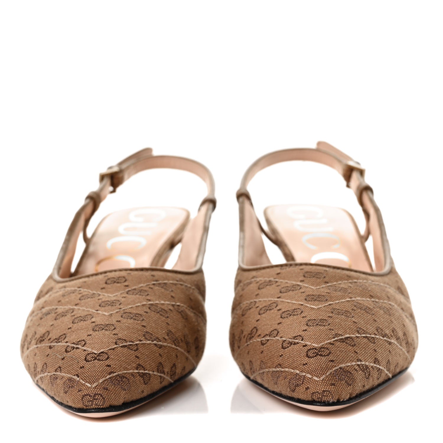 Gucci Monogram GG Mignon Nappa Chevron Matelasse Double G 75mm Slingback Pumps 37 Dusty Brown 2 of 8