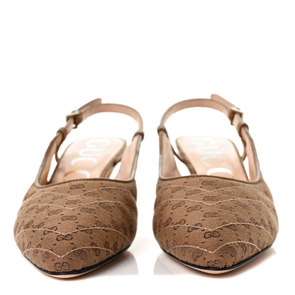 Gucci Monogram GG Mignon Nappa Chevron Matelasse Double G 75mm Slingback Pumps 37 Dusty Brown 2 of 8