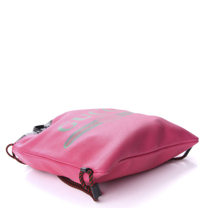 Gucci Grained Calfskin Logo Drawstring Backpack Box Pink Green Black 3 of 9