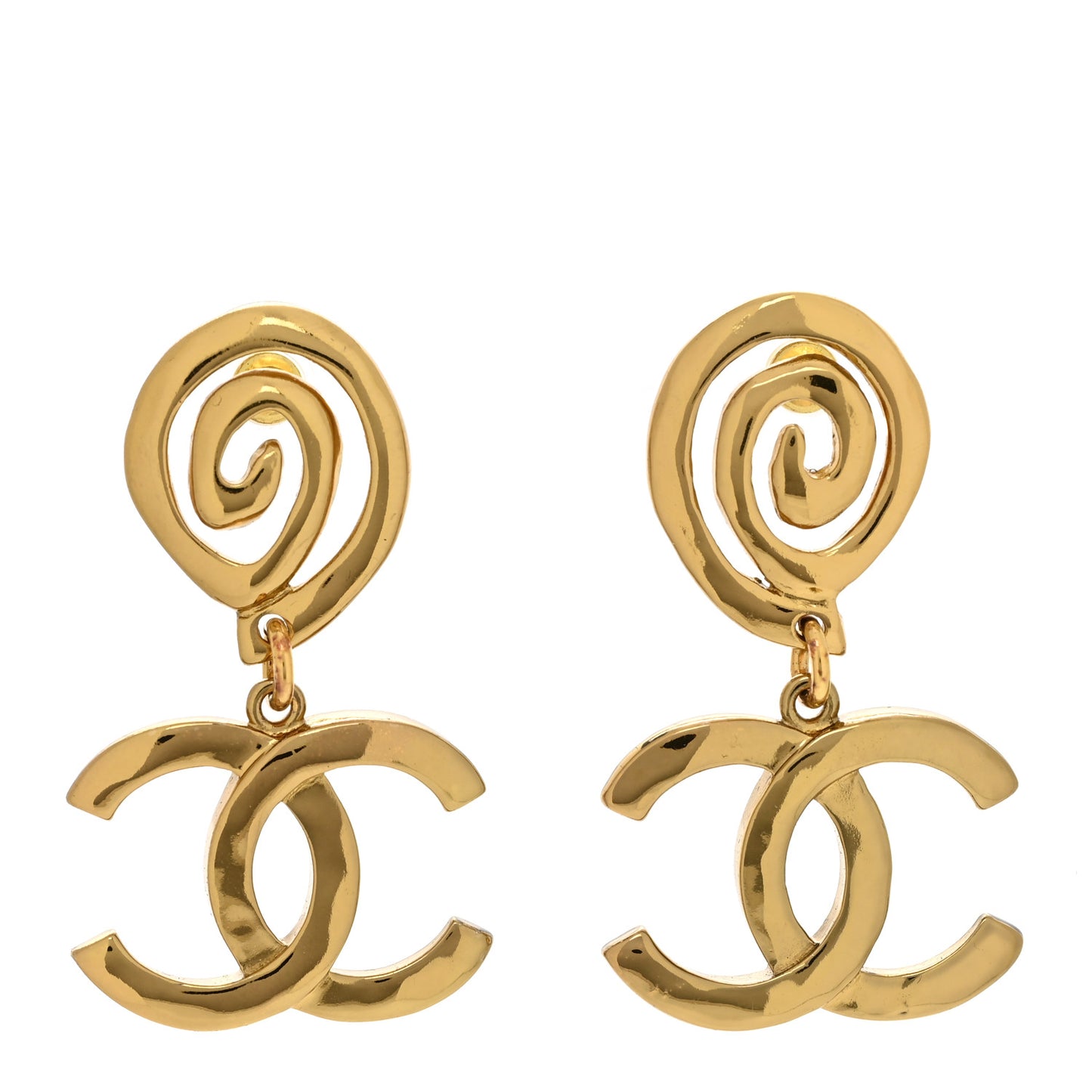 Metal Textured CC Scroll Drop Earrings Gold