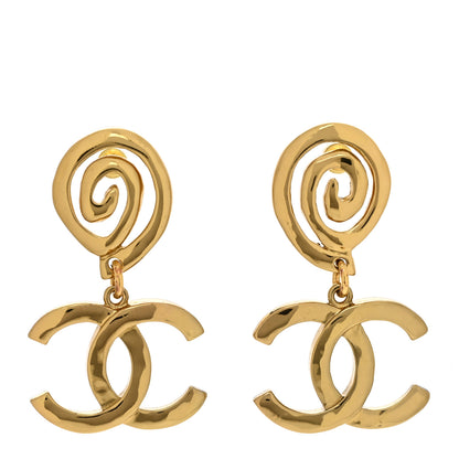 Chanel Metal Textured CC Scroll Drop Earrings Gold 1 of 5
