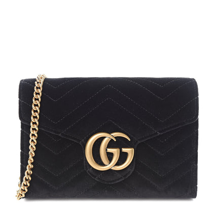 Gucci Velvet Matelasse GG Marmont Chain Wallet Black 1 of 10