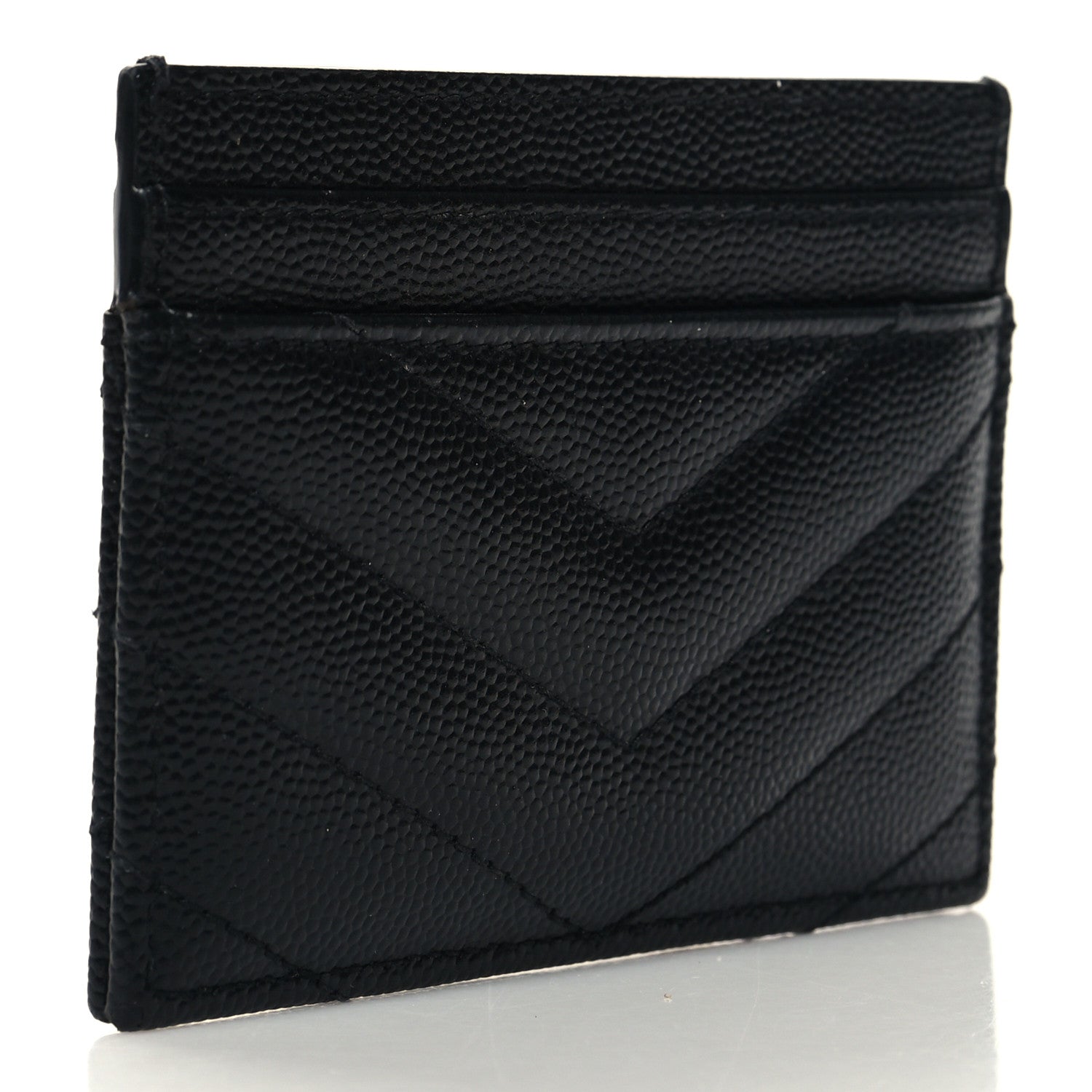 Saint Laurent Grain De Poudre Matelasse Chevron Monochrome Monogram Credit Card Case Black 3 of 7