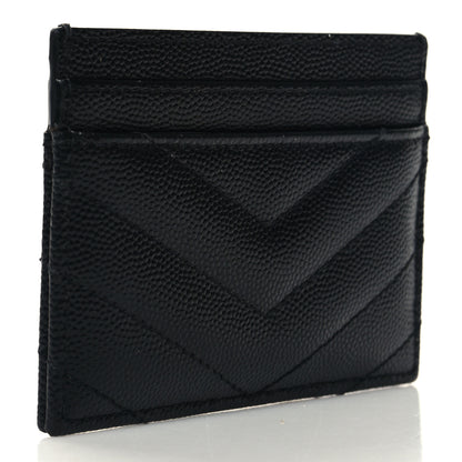 Saint Laurent Grain De Poudre Matelasse Chevron Monochrome Monogram Credit Card Case Black 3 of 7