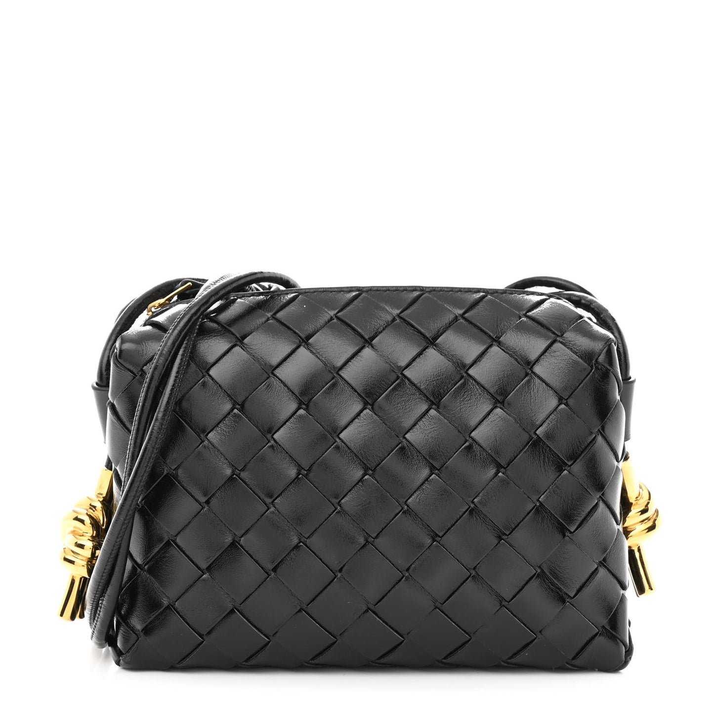 Nappa Intrecciato Metallic Knot Mini Loop Camera Bag Black