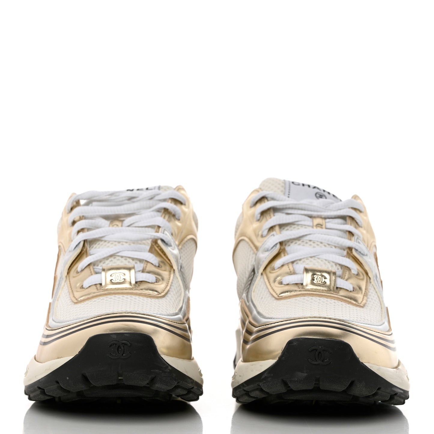Nylon Metallic Lambskin CC Sneakers 37.5 White Gold