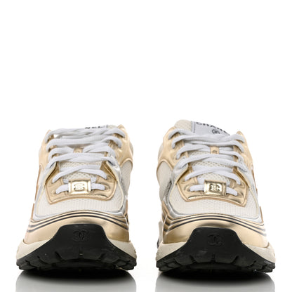 Chanel Nylon Metallic Lambskin CC Sneakers 37.5 White Gold 2 of 9
