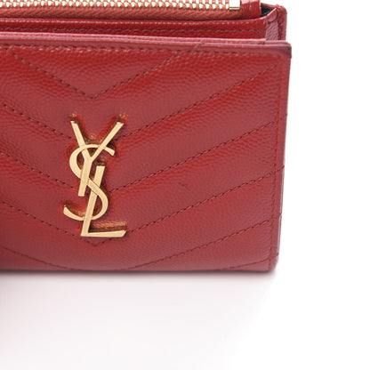 Saint Laurent Grain De Poudre Matelasse Chevron Monogram Zipped Card Case Rouge 13 of 13