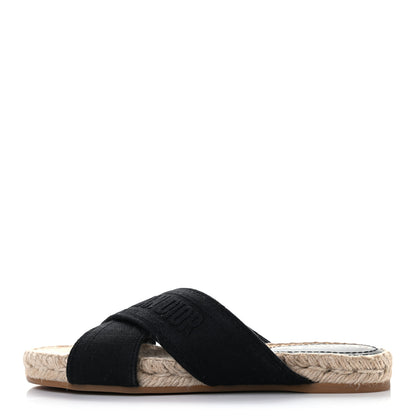 Christian Dior Canvas Embroidered Granville Espadrille Crisscross Flat Slide Sandals 35 Black 1 of 8