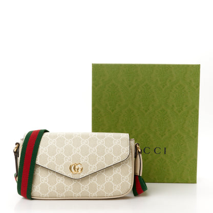 Gucci GG Supreme Monogram Textured Dollar Calfskin Web Mini Ophidia Envelope Shoulder Bag Beige Mystic White Oatmeal 11 of 11