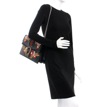 Gucci Calfskin Web Floral Embroidered Medium Dionysus Shoulder Bag Black 3 of 10