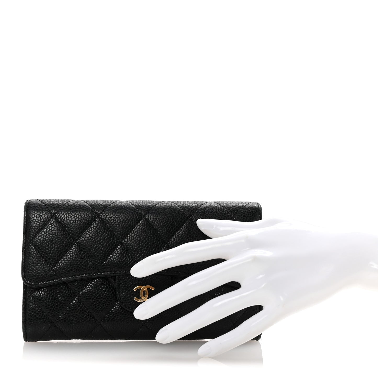 Caviar Quilted Long Flap Wallet Black