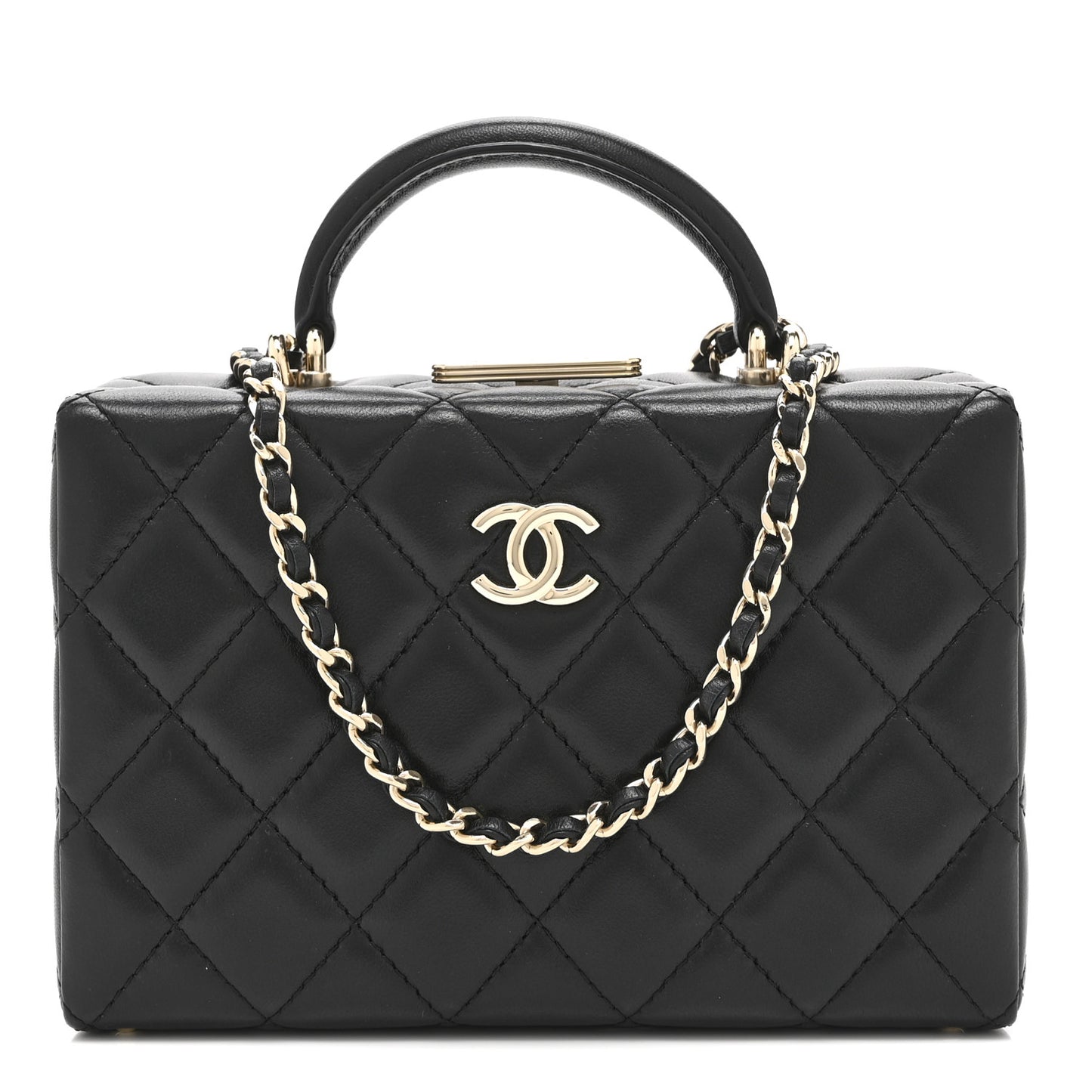 Lambskin Quilted Small CC Top Handle Box Bag Black