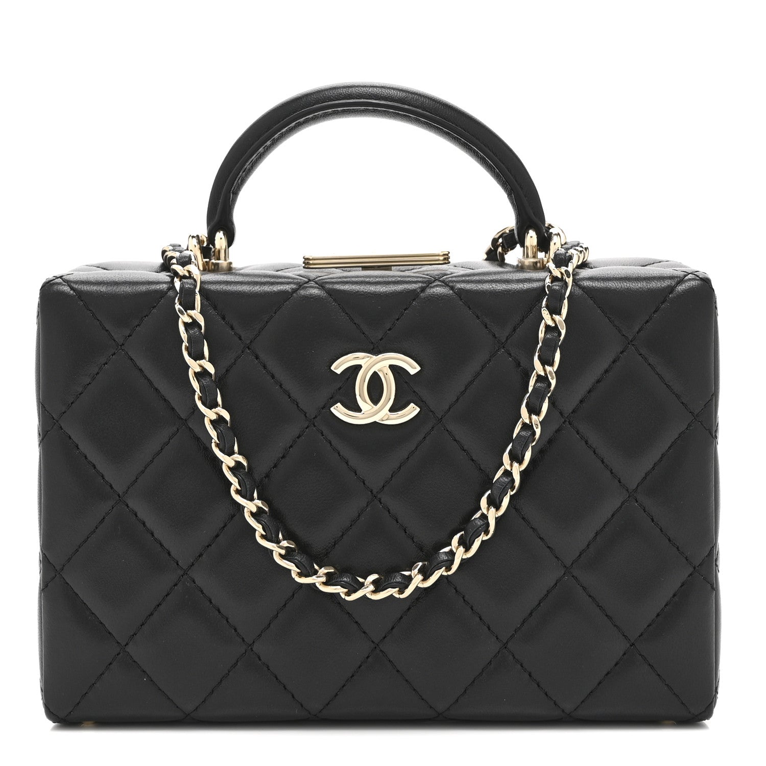 Chanel Lambskin Quilted Small CC Top Handle Box Bag Black 1 of 11