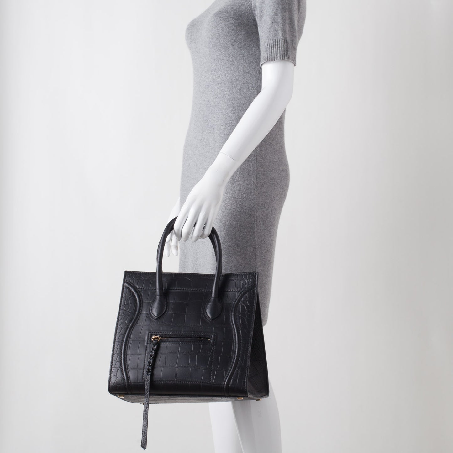 Crocodile Embossed Small Phantom Luggage Black
