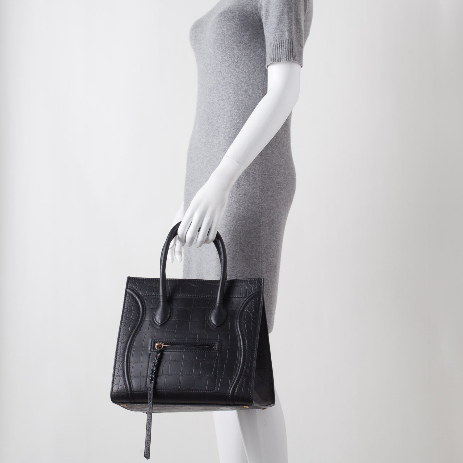 Celine Crocodile Embossed Small Phantom Luggage Black 2 of 8