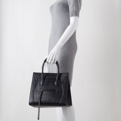 Celine Crocodile Embossed Small Phantom Luggage Black 2 of 8