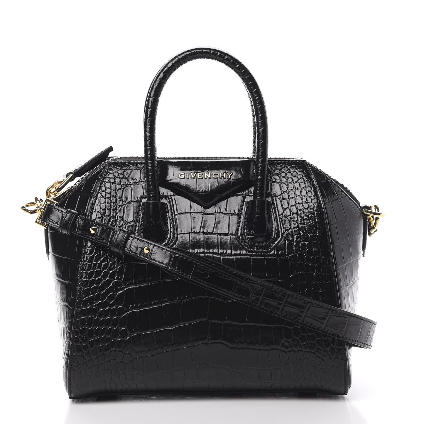 Calfskin Crocodile Embossed Mini Antigona Black
