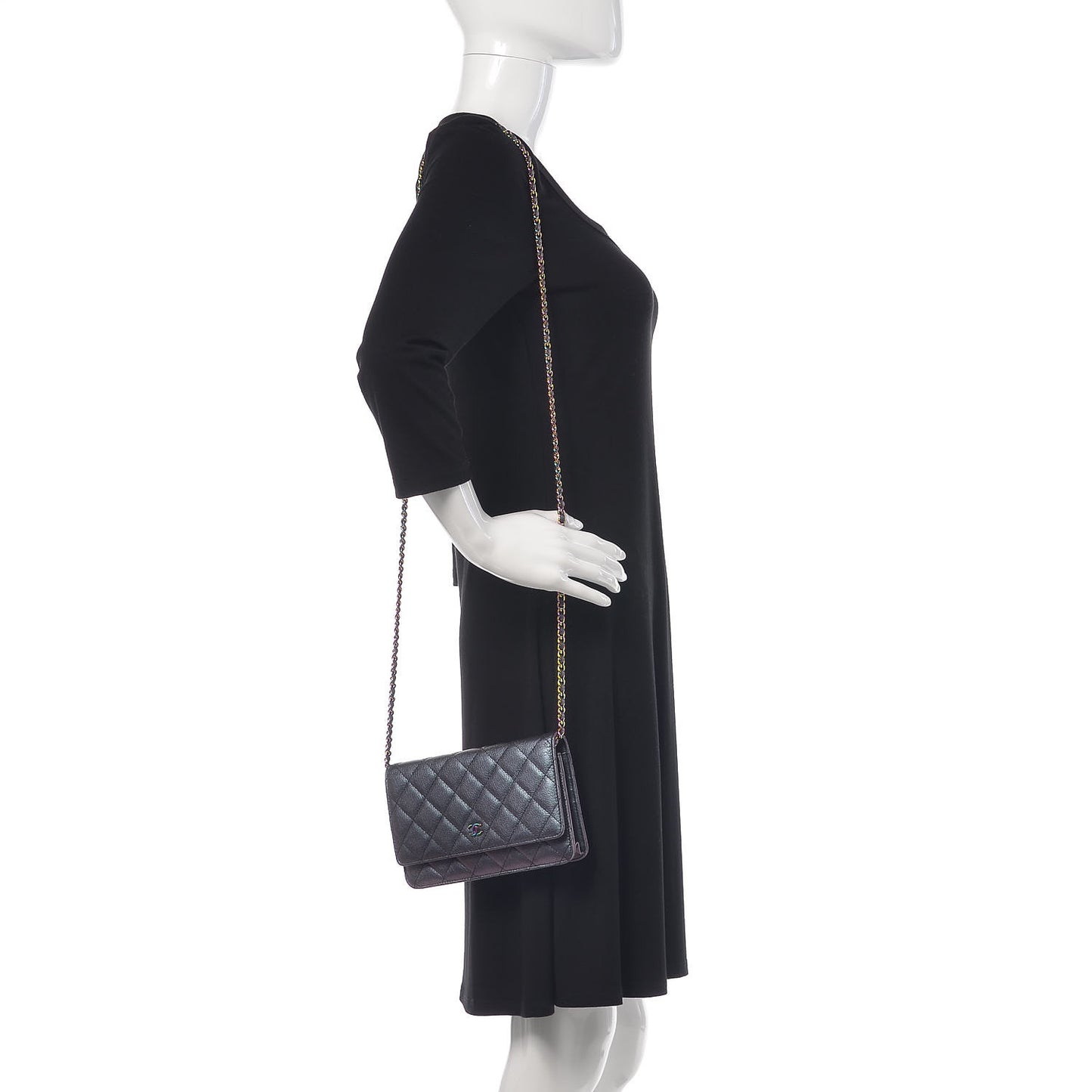 Iridescent Goatskin Quilted Wallet On Chain WOC Purple