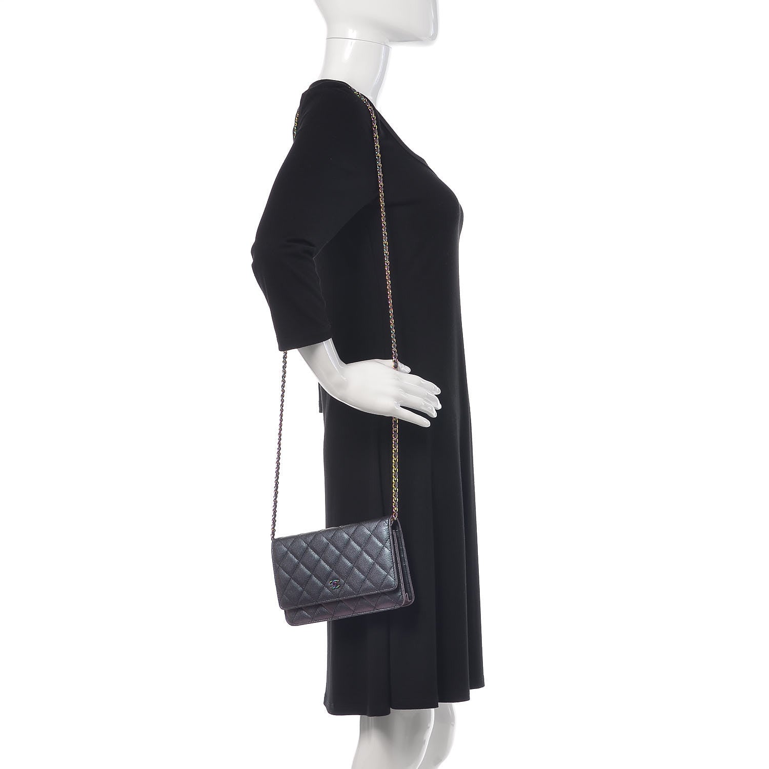Chanel Iridescent Goatskin Quilted Wallet On Chain WOC Purple 2 of 12