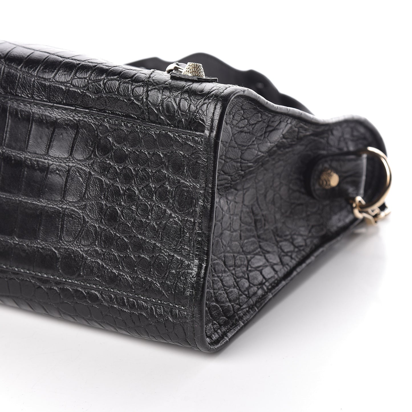Calfskin Crocodile Embossed Giant 12 Gold Hardware City Black