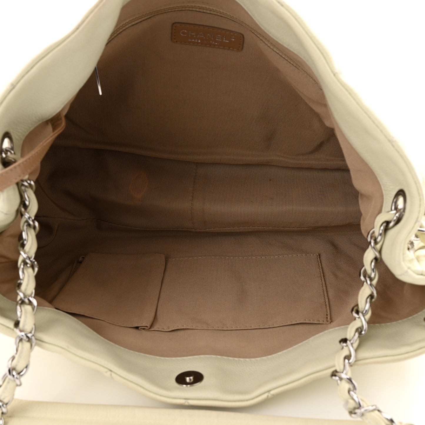 Caviar Quilted Expandable Zip Shoulder Bag White