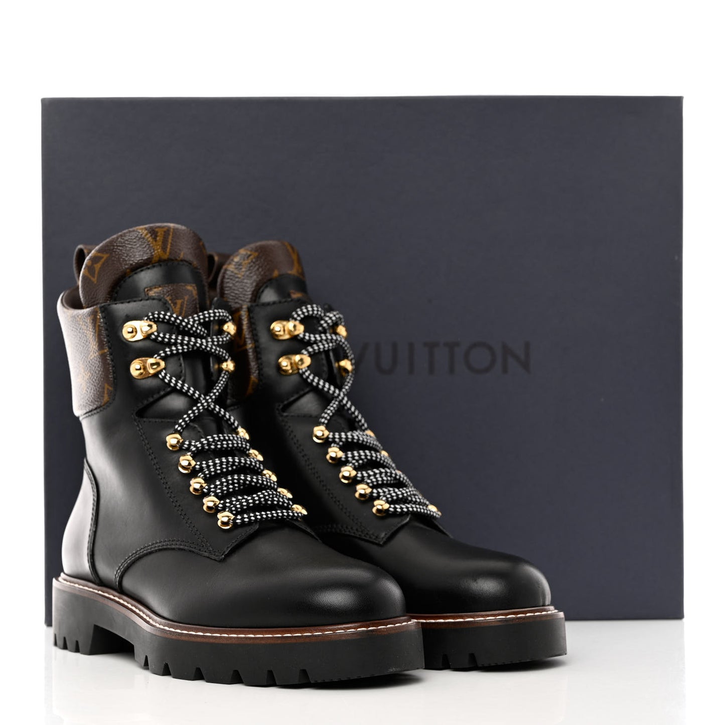 Calfskin Monogram Territory Flat Ranger Boots 37.5 Black