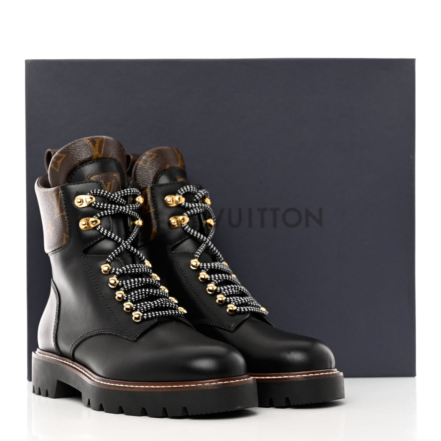 Louis Vuitton Calfskin Monogram Territory Flat Ranger Boots 37.5 Black 9 of 9