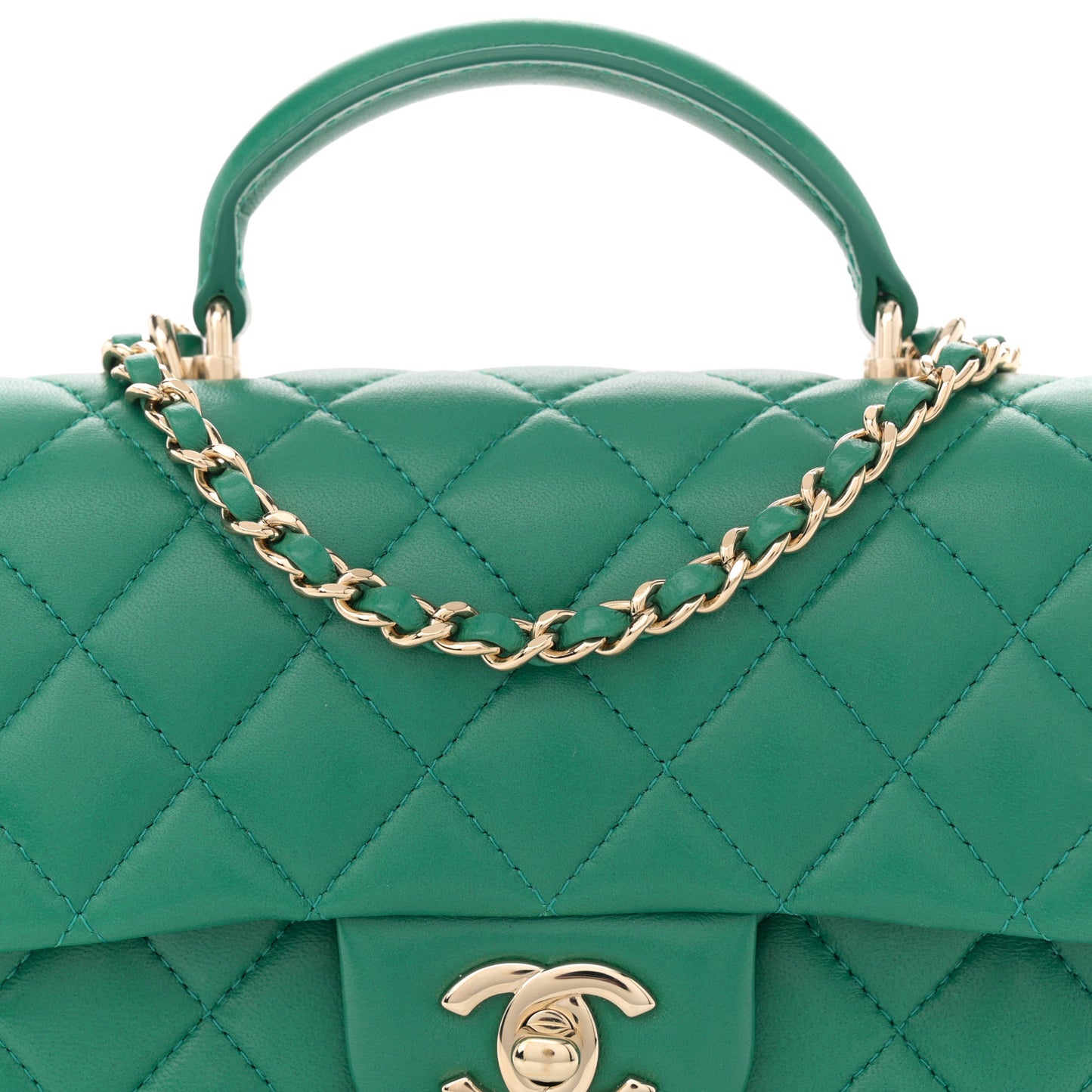 Lambskin Quilted Mini Top Handle Rectangular Flap Green