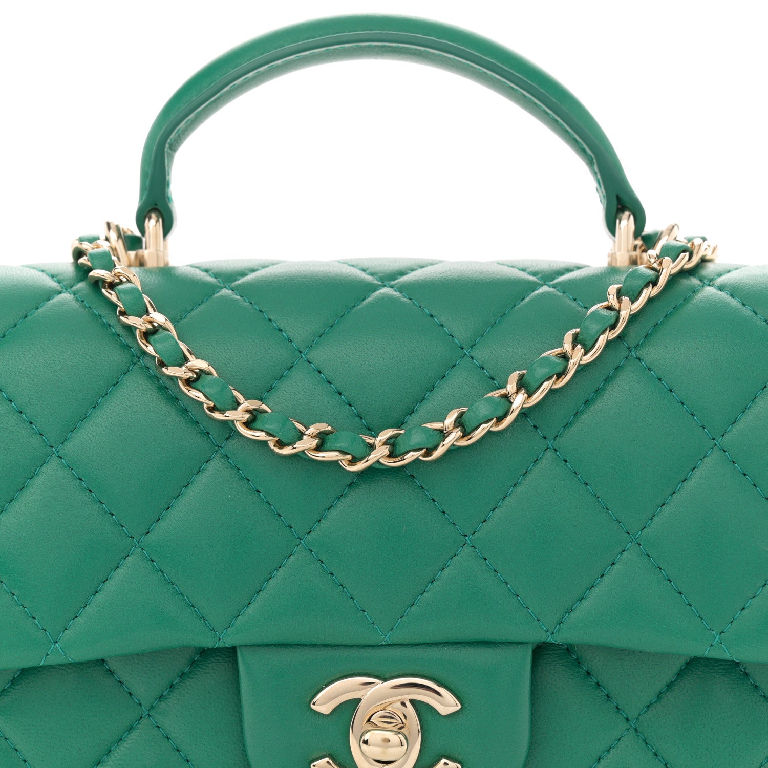 Chanel Lambskin Quilted Mini Top Handle Rectangular Flap Green 8 of 12