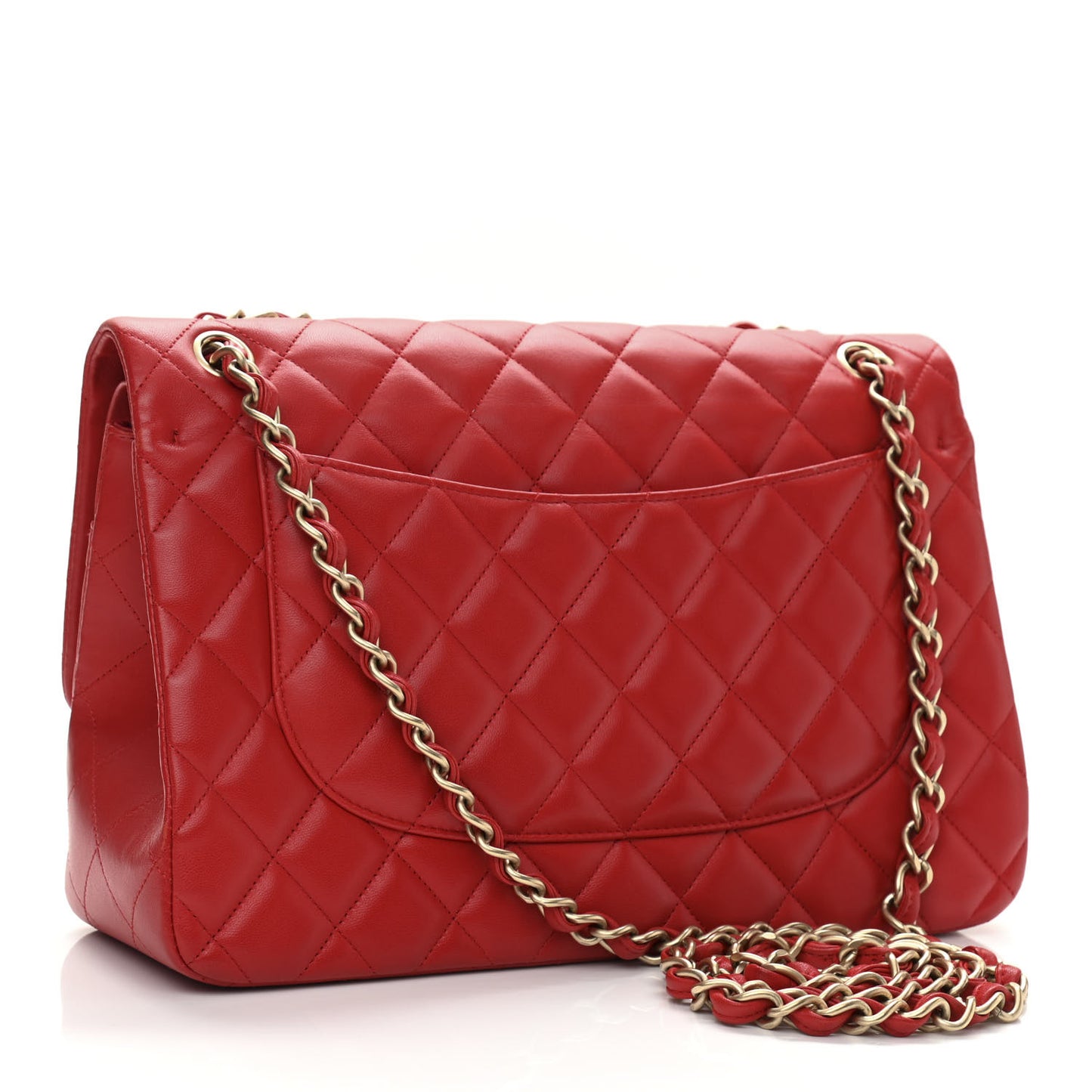 Lambskin Quilted Jumbo Double Flap Red