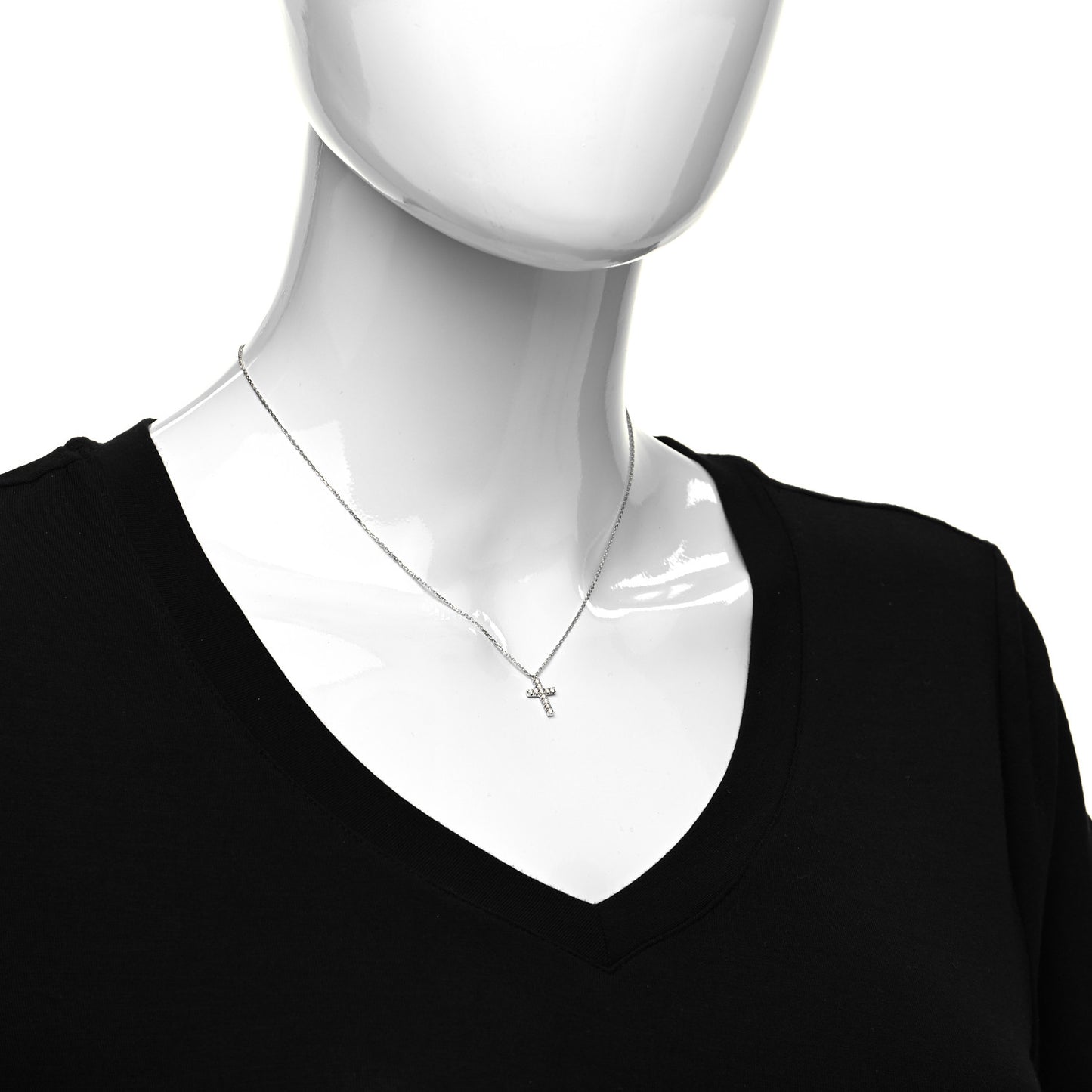 18K White Gold Diamond Symbols Cross Pendant Necklace