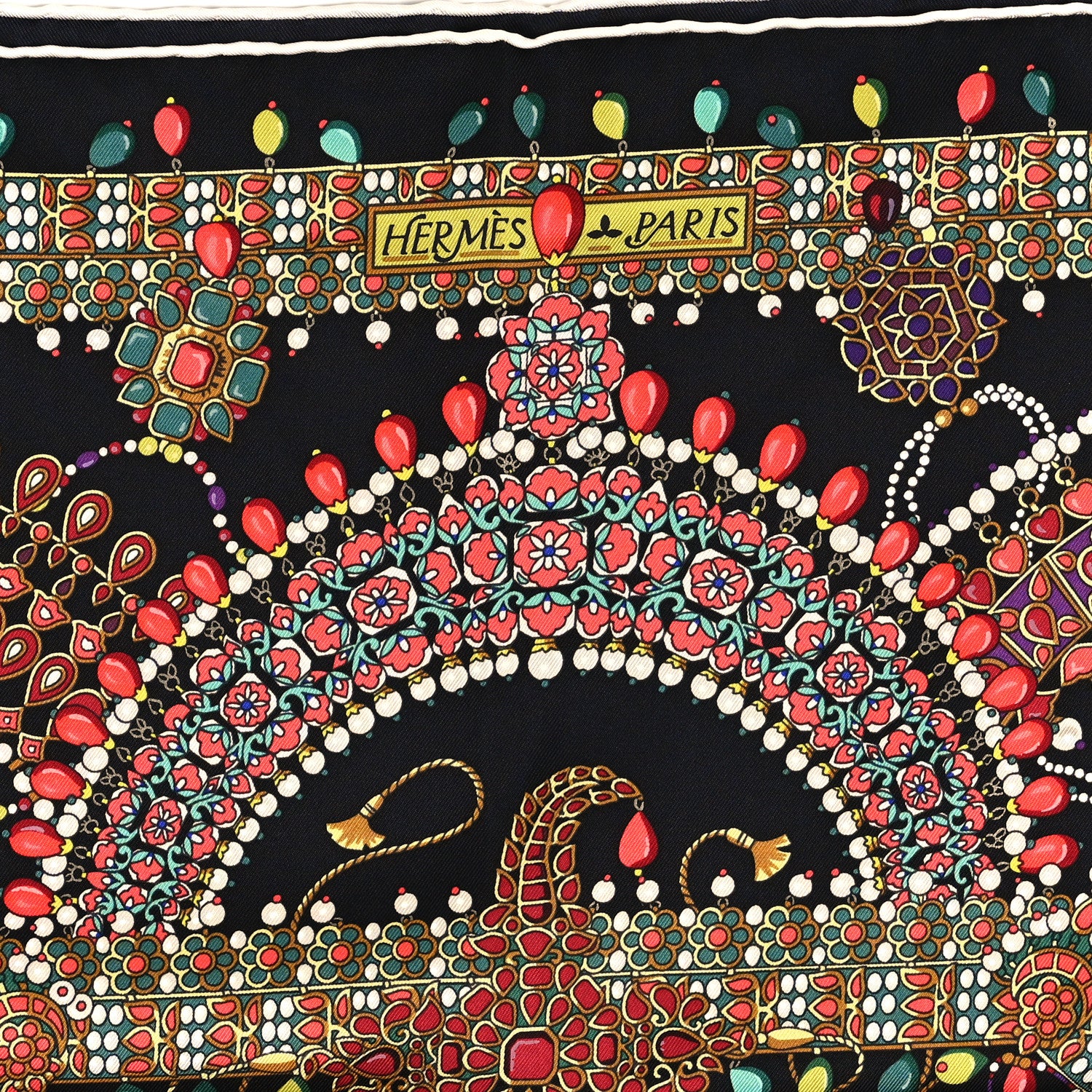 Hermes Silk Parures Des Maharajas Scarf 90 Black Jaune Corail 2 of 3