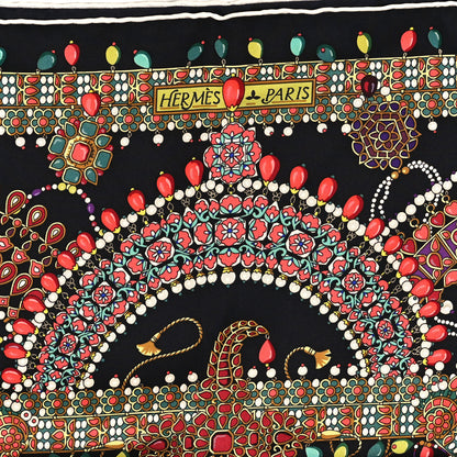 Hermes Silk Parures Des Maharajas Scarf 90 Black Jaune Corail 2 of 3