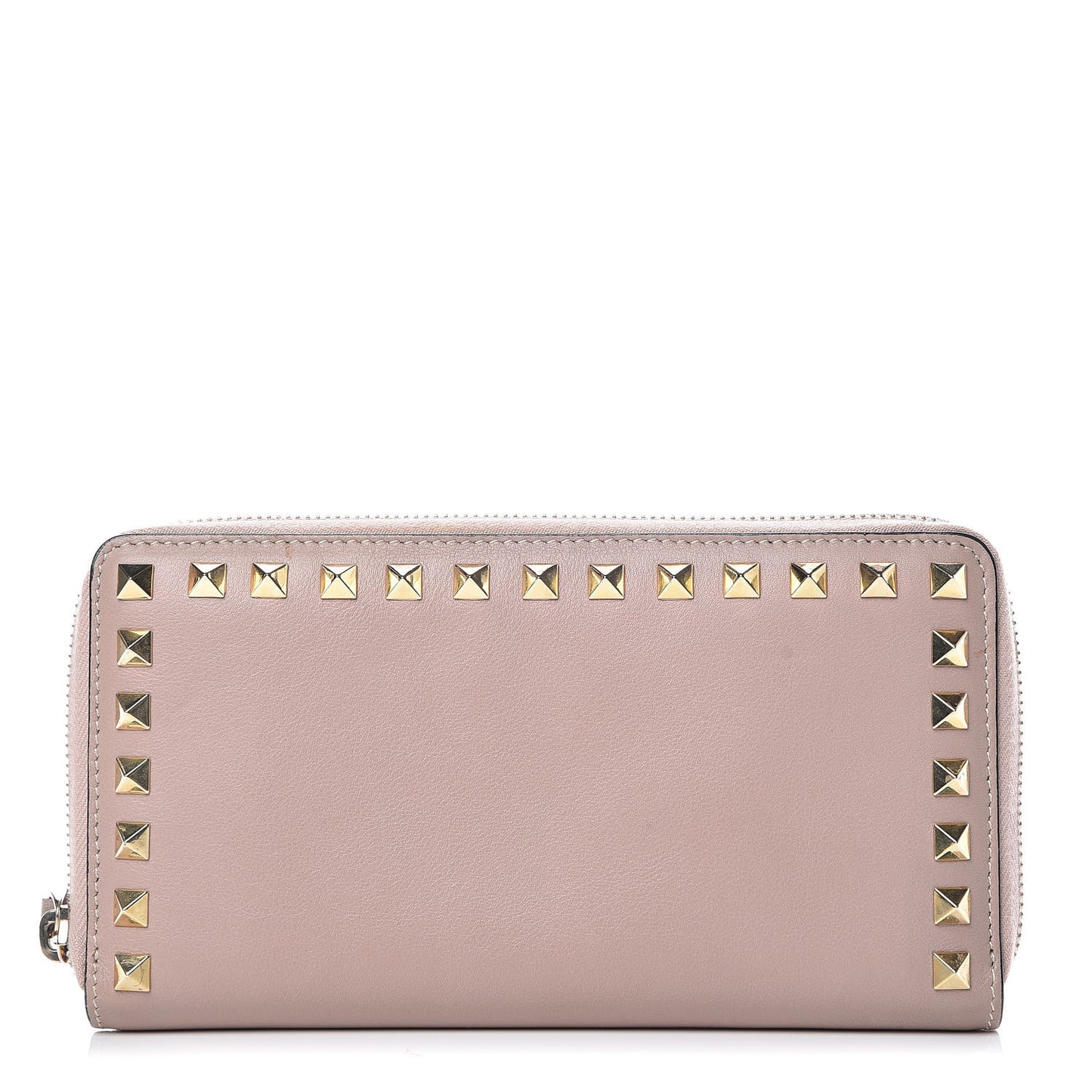 Calfskin Rockstud Zip Around Wallet Poudre