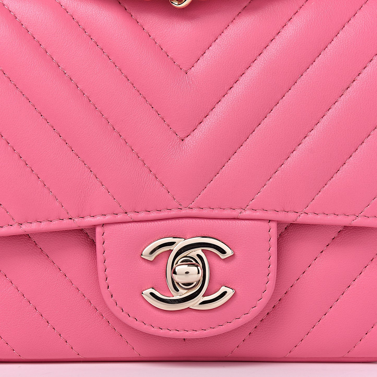 Lambskin Chevron Quilted Mini Square Flap Fuchsia