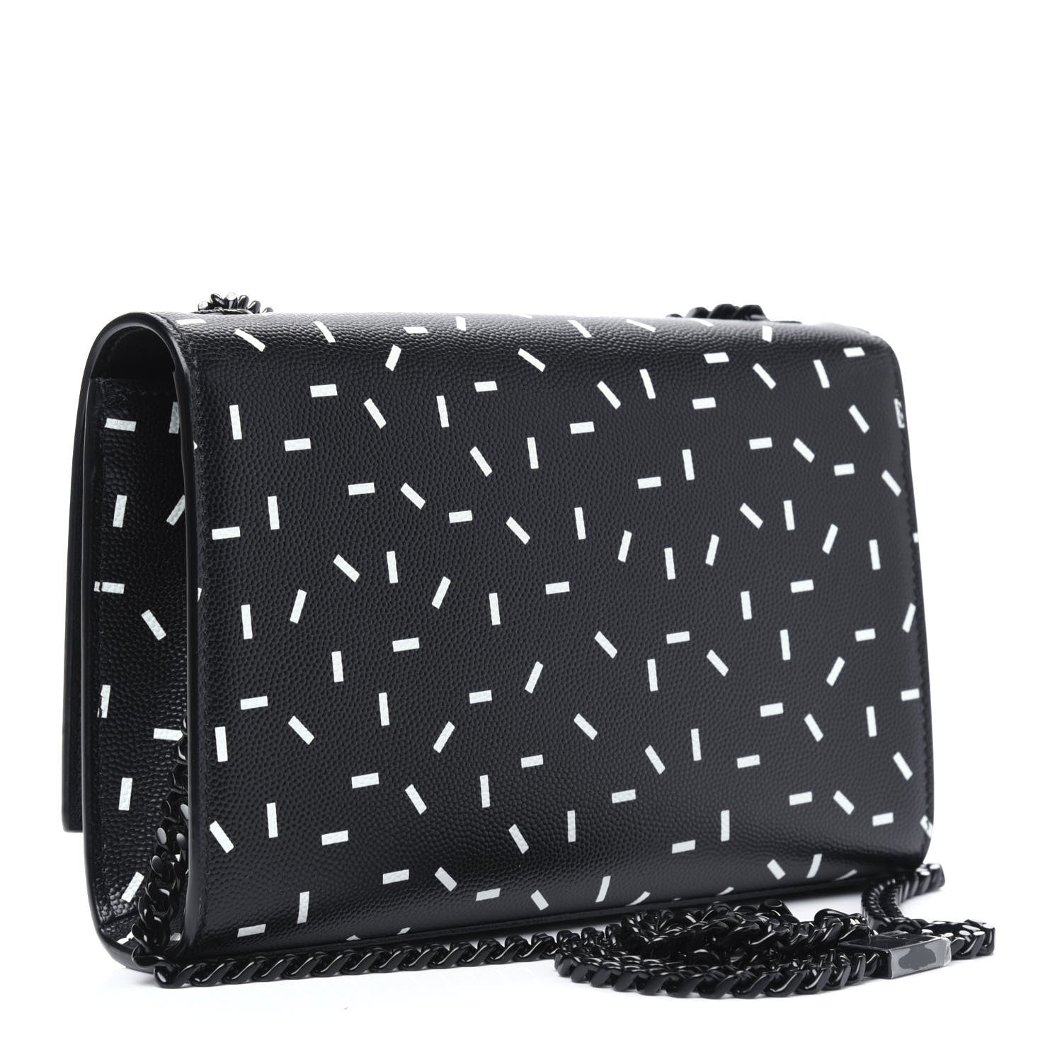 Saint Laurent Grain De Poudre Small Monogram Kate Satchel Black White 3 of 11