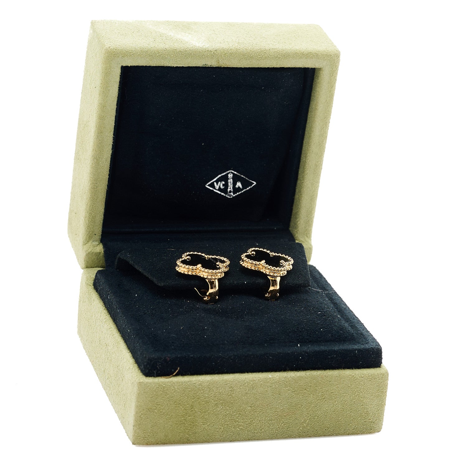 Van Cleef & Arpels 18K Yellow Gold Black Onyx Vintage Alhambra Earrings 5 of 5