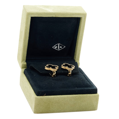 Van Cleef & Arpels 18K Yellow Gold Black Onyx Vintage Alhambra Earrings 5 of 5