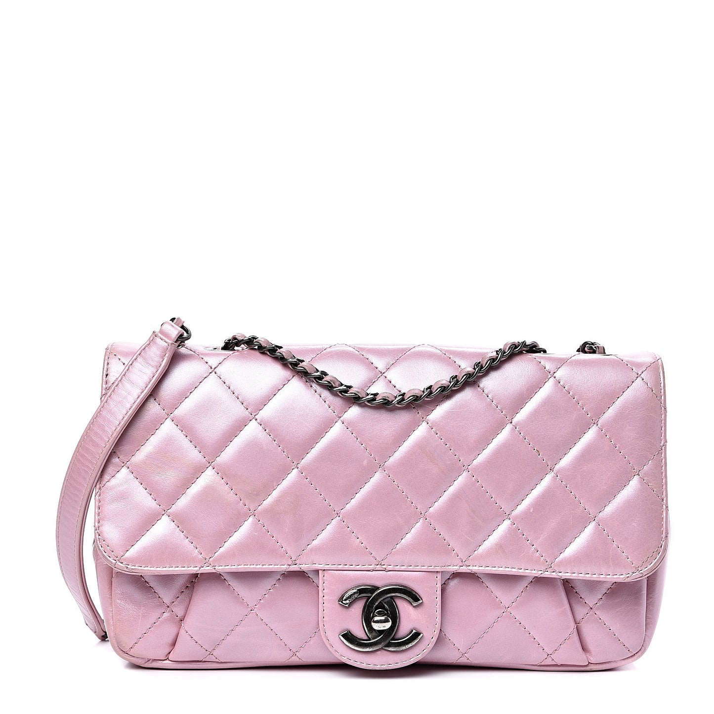 Glazed Calfskin Quilted Coco Pleats Flap Pink
