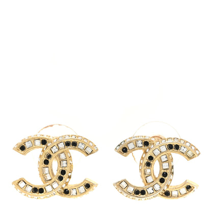 Chanel Baguette Crystal CC Earrings Gold Black 1 of 6