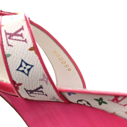 Louis Vuitton Monogram Multicolor Wedge Sandals 39.5 White Pink 8 of 9