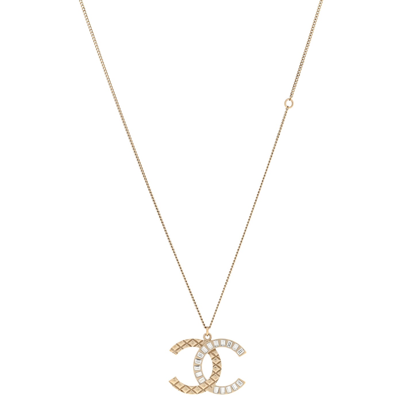 Baguette Crystal Quilted CC Pendant Necklace Gold