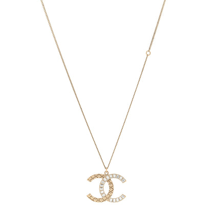 Chanel Baguette Crystal Quilted CC Pendant Necklace Gold 1 of 7