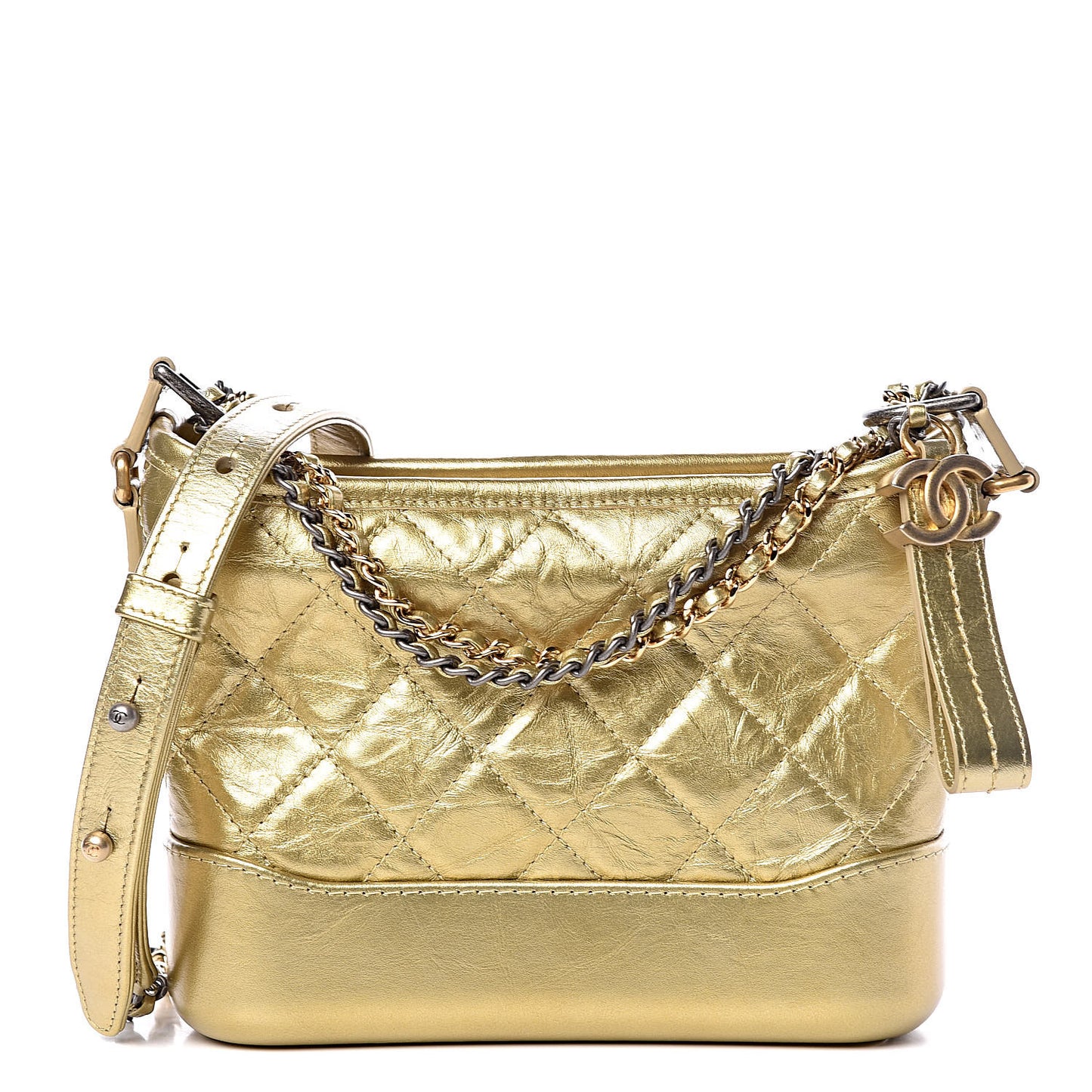 Metallic Aged Calfskin Quilted Small Gabrielle Hobo Gold