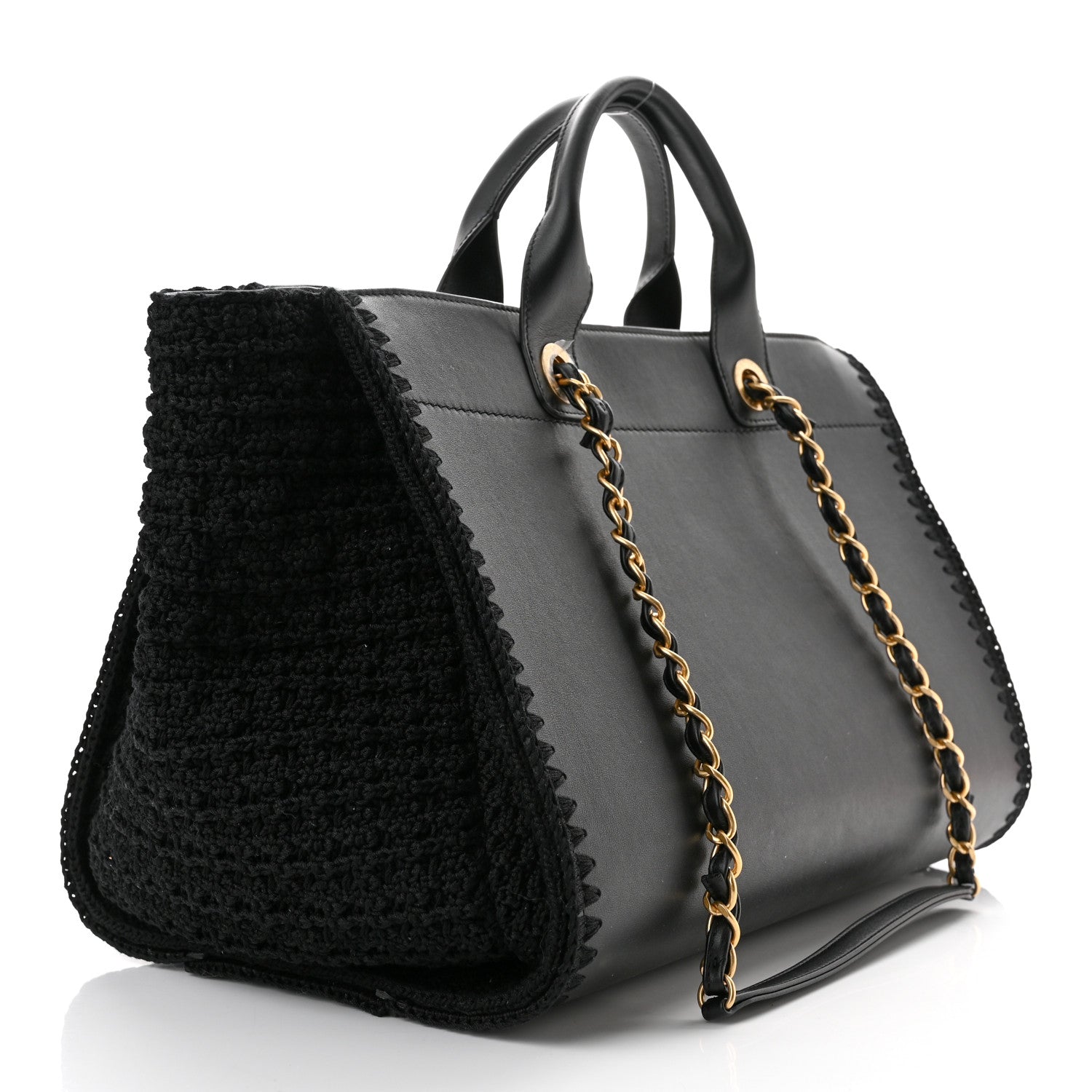 Chanel Calfskin Knit Medium Deauville Tote Black 2 of 9