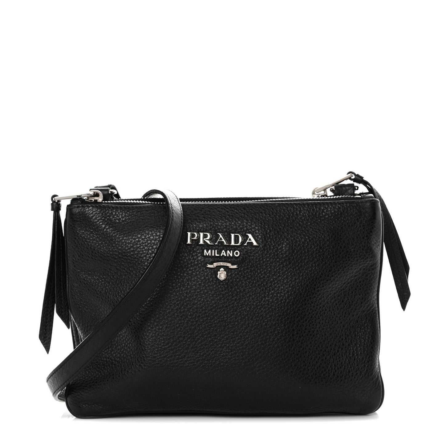 Vitello Daino Double Zip Crossbody Bag Black