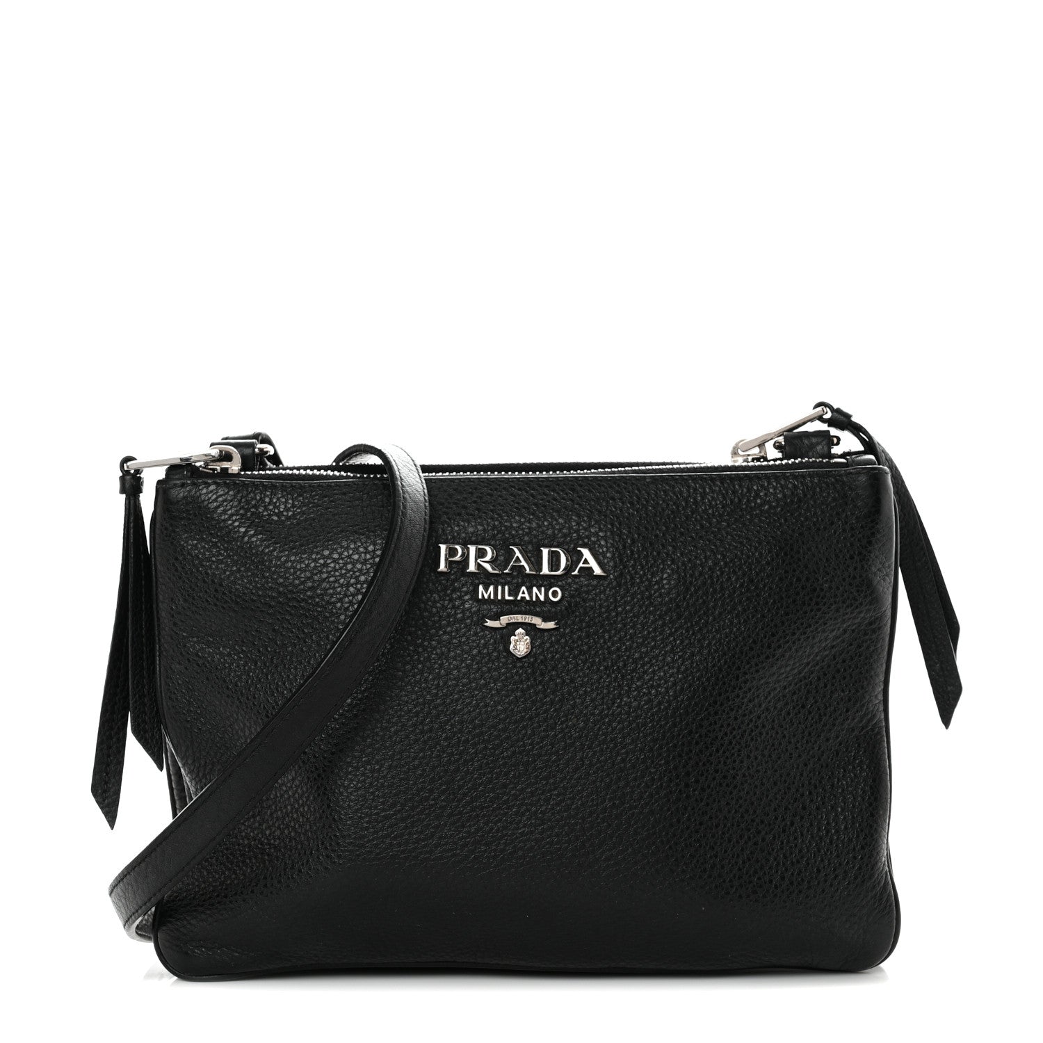 Prada Vitello Daino Double Zip Crossbody Bag Black 1 of 12