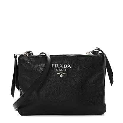 Prada Vitello Daino Double Zip Crossbody Bag Black 1 of 12
