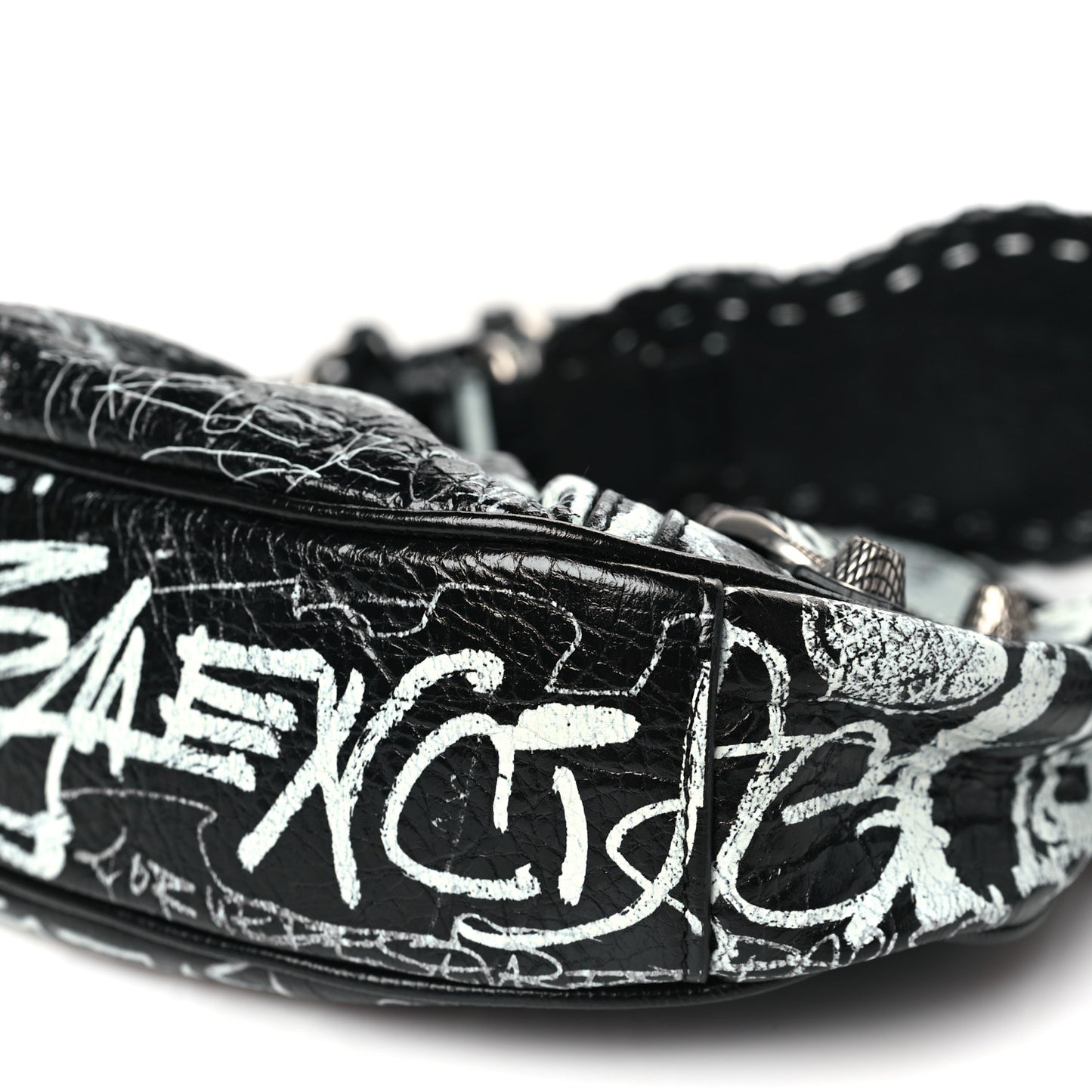 Agneau Arena Graffiti Small Le Cagole Shoulder Bag Black White